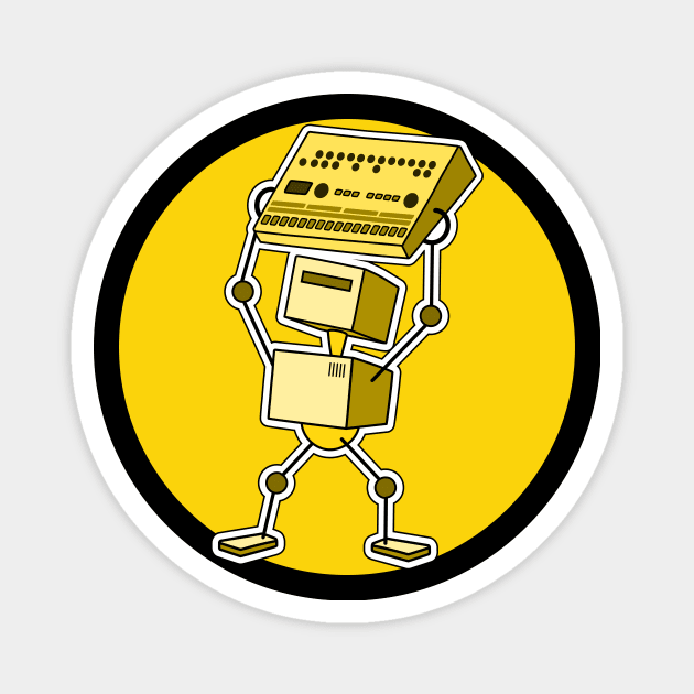 Robot Holding Drum Machine Yellow Tint Magnet by Atomic Malibu